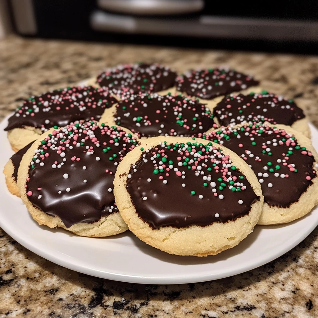 Earl Grey cookies with chocolate glaze and colorful sprinkles