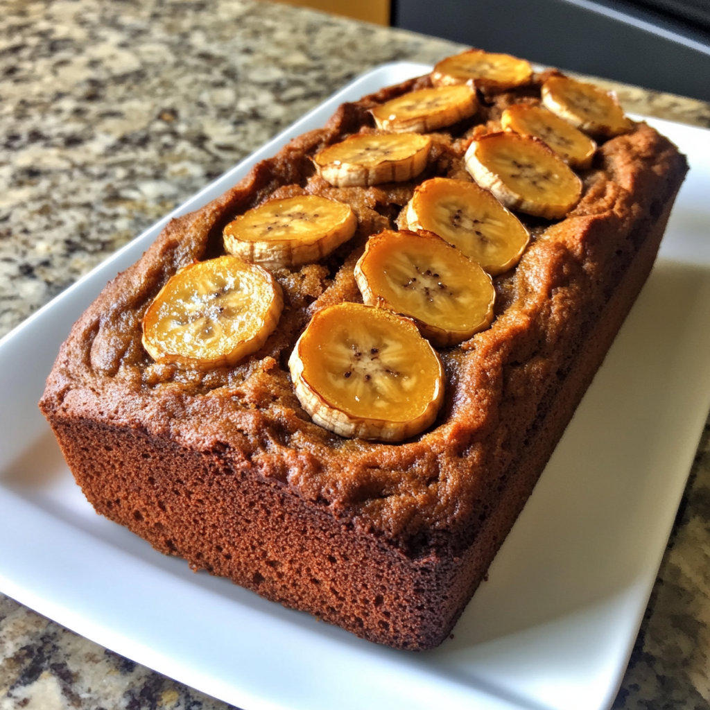 Pumpkin Banana Loaf, topped with slices of banana.