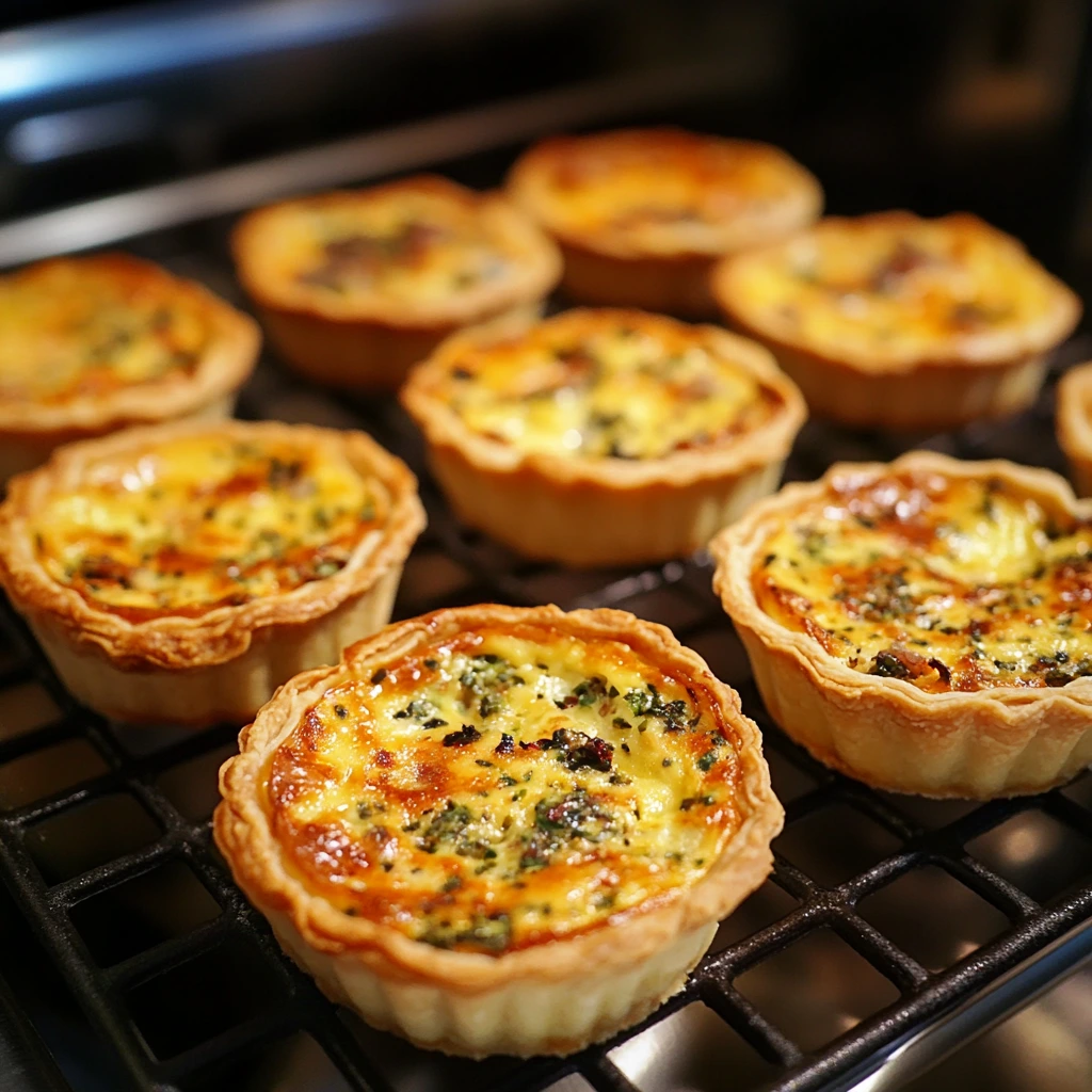 An assortment of mini quiches with various fillings, perfect for any event or gathering.