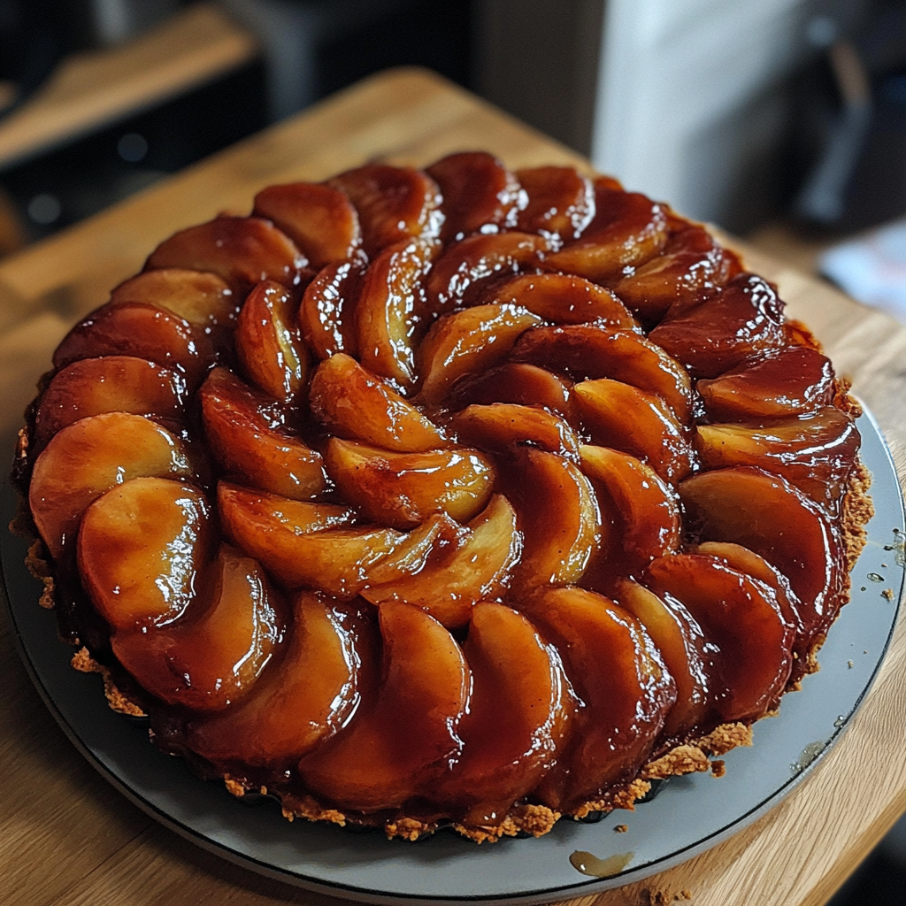 A perfectly textured Tarte Tatin with caramelized apples and a golden, flaky crust.