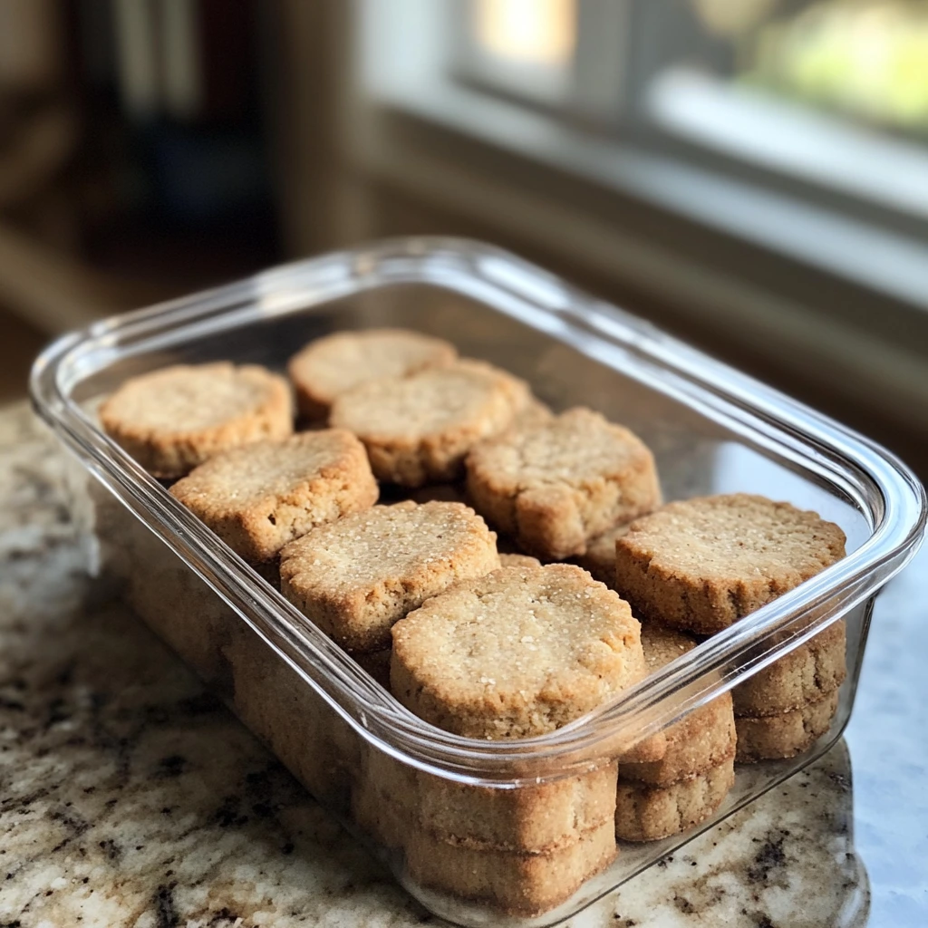 Almond flour biscuits stored in an airtight container to maintain freshness.