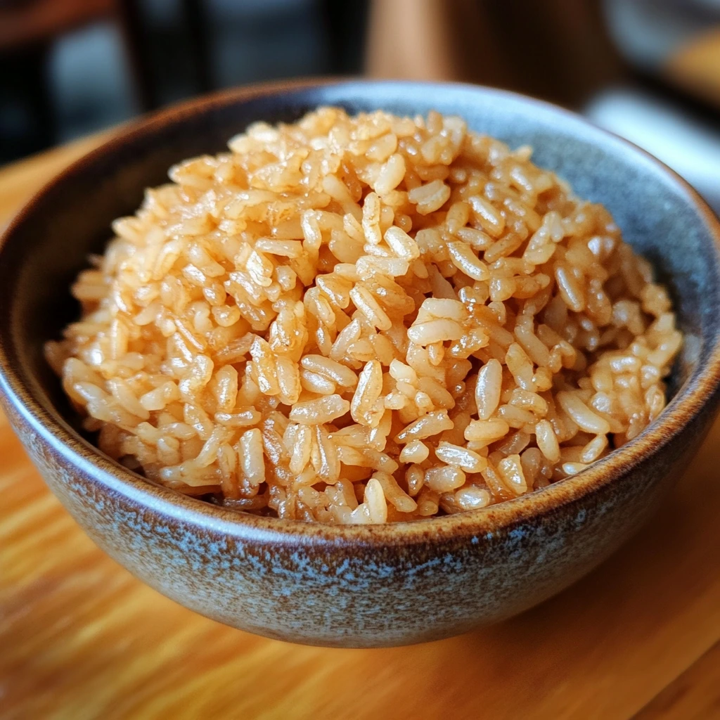 A simple bowl of cooked brown rice, showcasing its fluffy texture and wholesome grains.